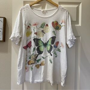 BlueVelvet Butterfly Top With Ruffle Sleeve